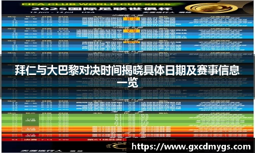 雷竞技Raybet拜仁与大巴黎对决时间揭晓具体日期及赛事信息一览